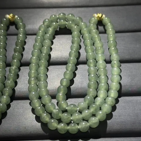 สร้อยคอหยกพม่าแท้ สร้อยคอพระ เม็ด 6 มม. สีเขียวธรรมชาติ (ภาพที่ 3)