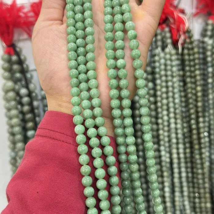สร้อยหยกพม่าแท้ Type A สีเขียวมิ้นท์ เม็ด 7 มม. เนื้อถั่วโปร่งแสง (ภาพที่ 4)